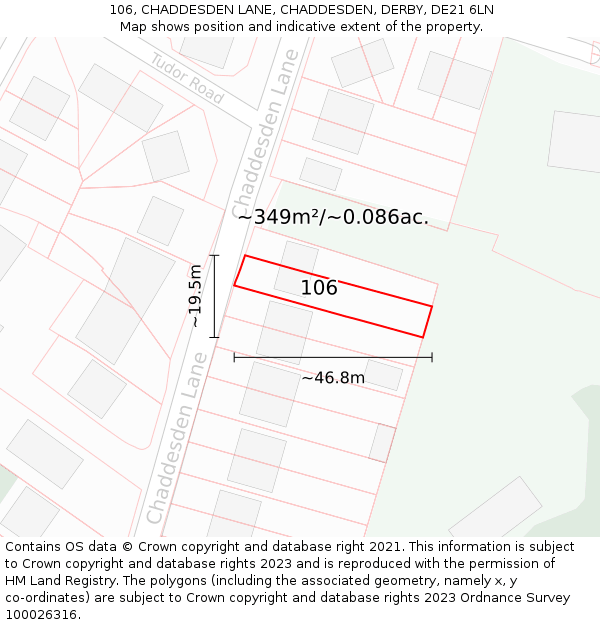 106, CHADDESDEN LANE, CHADDESDEN, DERBY, DE21 6LN: Plot and title map