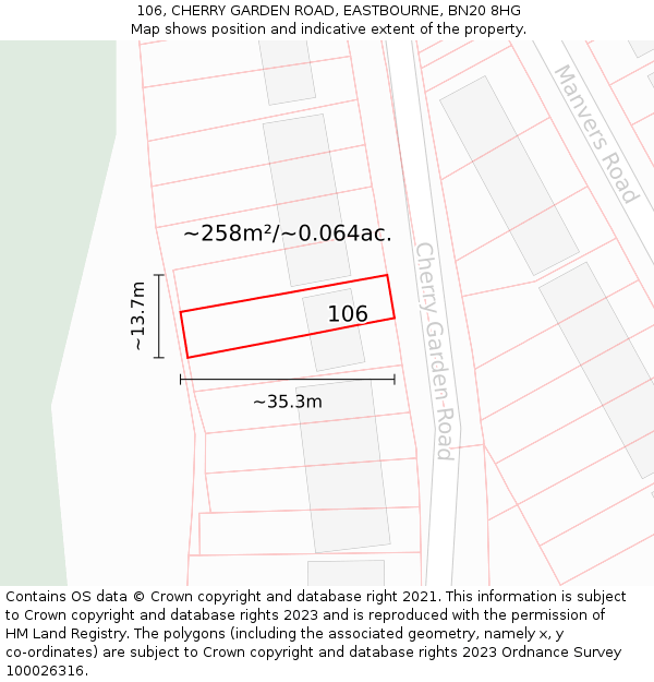 106, CHERRY GARDEN ROAD, EASTBOURNE, BN20 8HG: Plot and title map