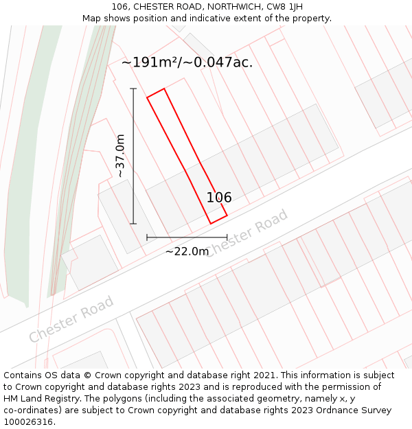 106, CHESTER ROAD, NORTHWICH, CW8 1JH: Plot and title map