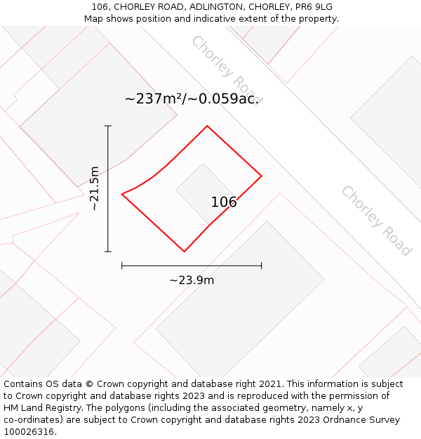 106, CHORLEY ROAD, ADLINGTON, CHORLEY, PR6 9LG: Plot and title map