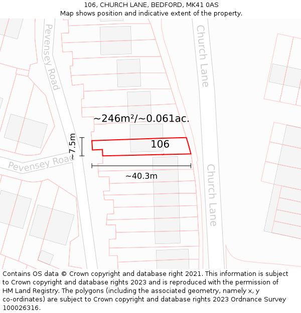 106, CHURCH LANE, BEDFORD, MK41 0AS: Plot and title map