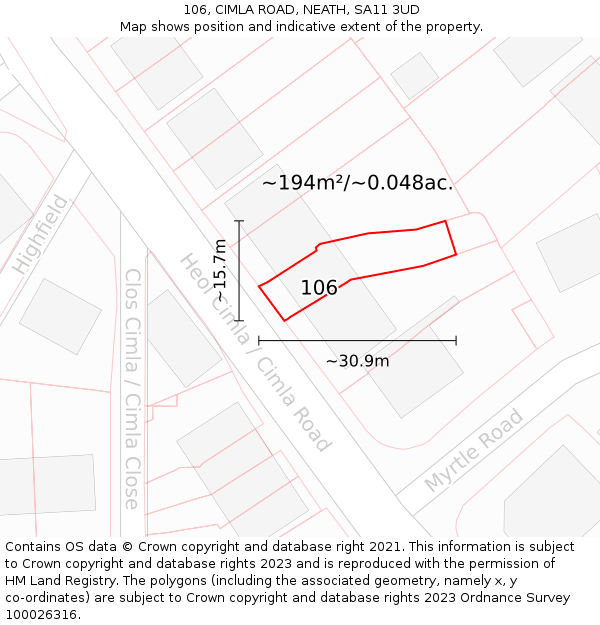 106, CIMLA ROAD, NEATH, SA11 3UD: Plot and title map