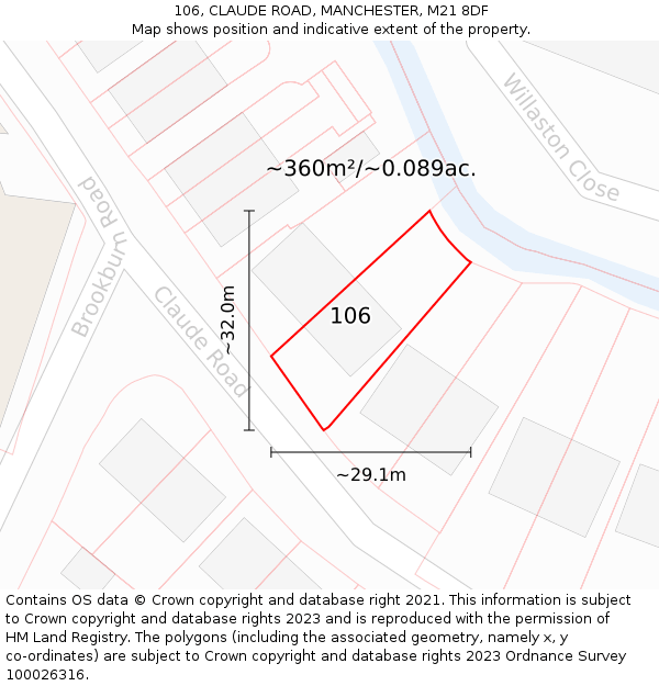 106, CLAUDE ROAD, MANCHESTER, M21 8DF: Plot and title map