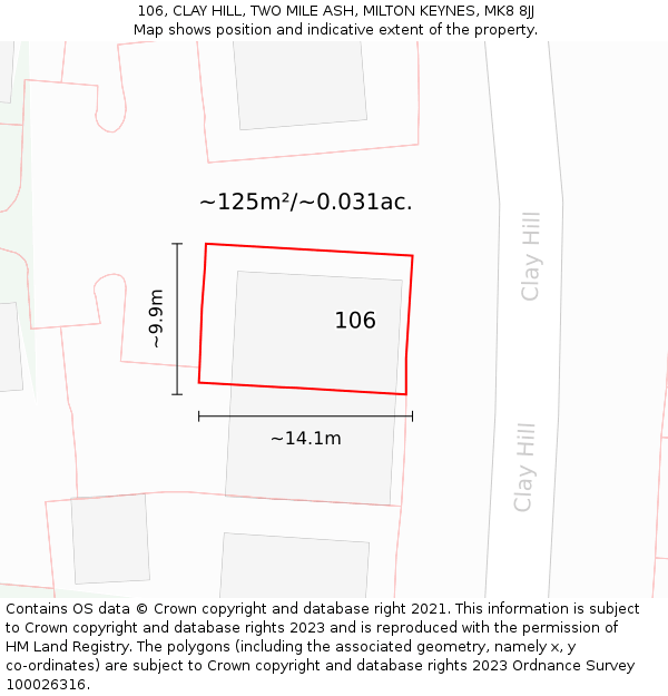 106, CLAY HILL, TWO MILE ASH, MILTON KEYNES, MK8 8JJ: Plot and title map