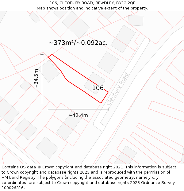 106, CLEOBURY ROAD, BEWDLEY, DY12 2QE: Plot and title map