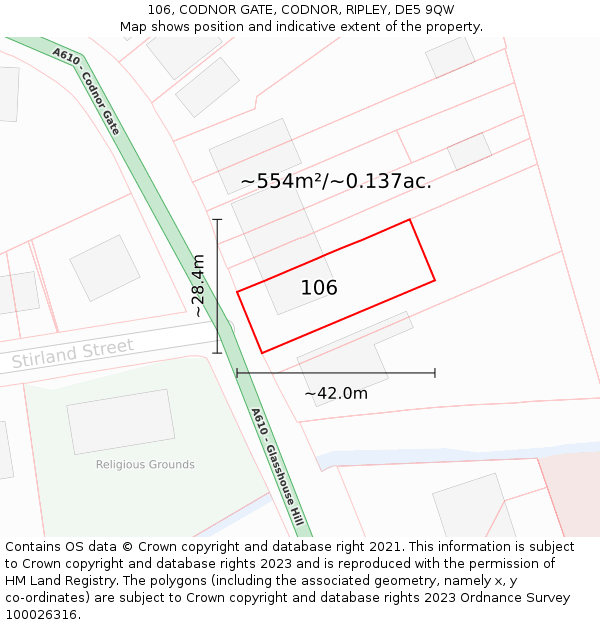 106, CODNOR GATE, CODNOR, RIPLEY, DE5 9QW: Plot and title map