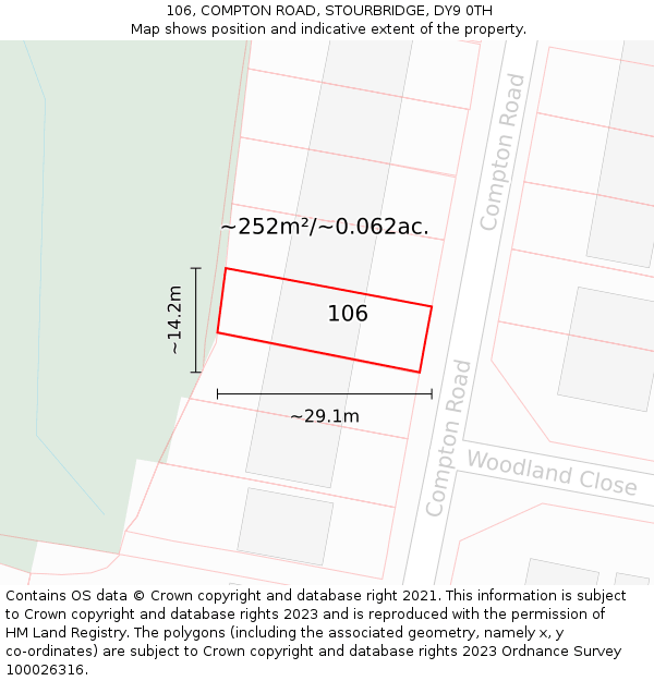 106, COMPTON ROAD, STOURBRIDGE, DY9 0TH: Plot and title map