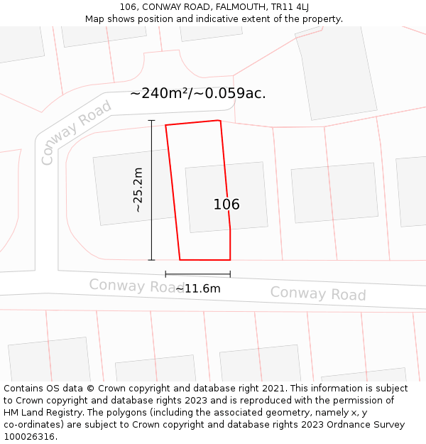 106, CONWAY ROAD, FALMOUTH, TR11 4LJ: Plot and title map