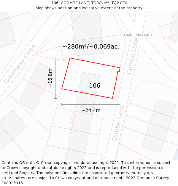 106, COOMBE LANE, TORQUAY, TQ2 8EA: Plot and title map