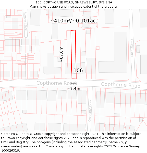 106, COPTHORNE ROAD, SHREWSBURY, SY3 8NA: Plot and title map