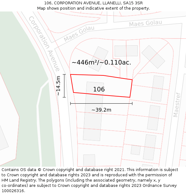 106, CORPORATION AVENUE, LLANELLI, SA15 3SR: Plot and title map