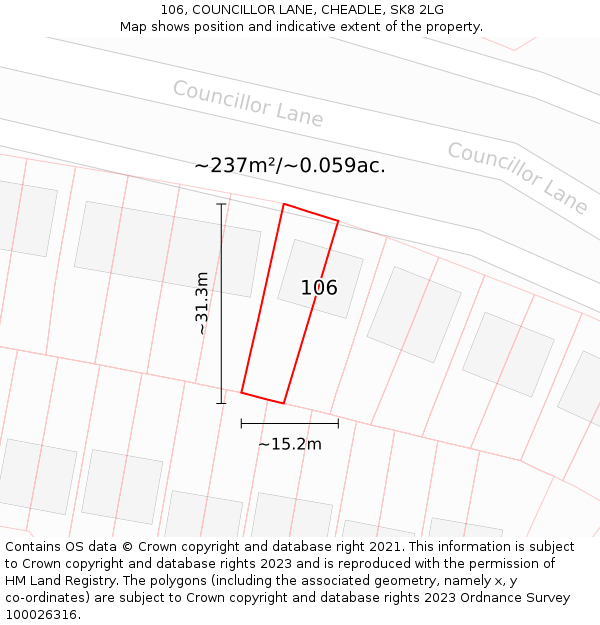 106, COUNCILLOR LANE, CHEADLE, SK8 2LG: Plot and title map