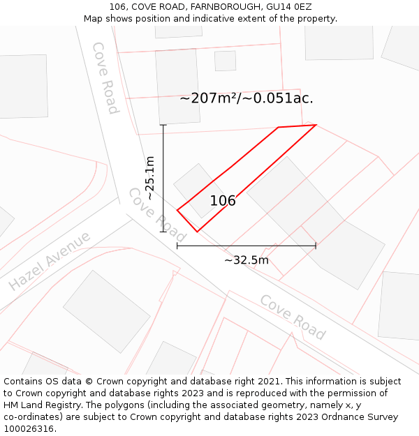 106, COVE ROAD, FARNBOROUGH, GU14 0EZ: Plot and title map