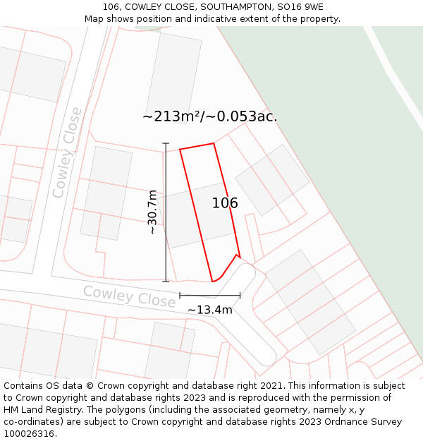 106, COWLEY CLOSE, SOUTHAMPTON, SO16 9WE: Plot and title map