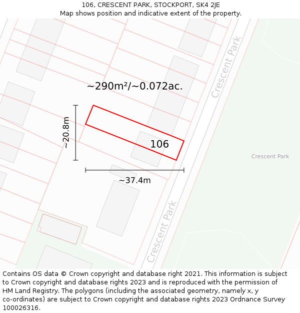 106, CRESCENT PARK, STOCKPORT, SK4 2JE: Plot and title map