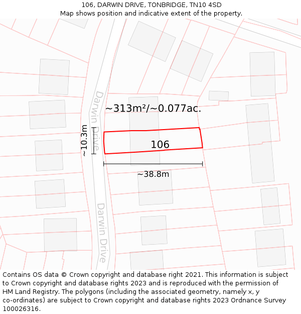 106, DARWIN DRIVE, TONBRIDGE, TN10 4SD: Plot and title map