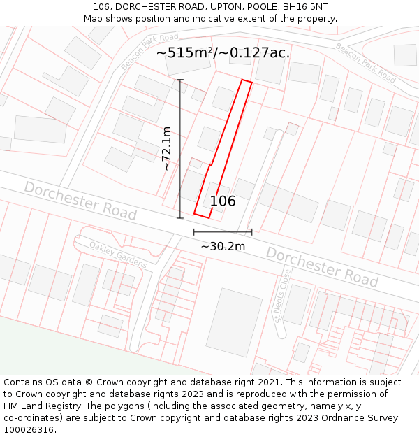 106, DORCHESTER ROAD, UPTON, POOLE, BH16 5NT: Plot and title map