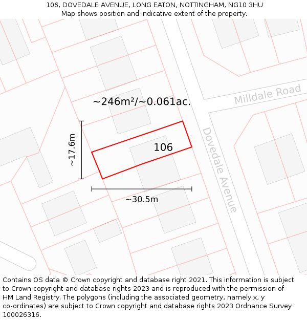 106, DOVEDALE AVENUE, LONG EATON, NOTTINGHAM, NG10 3HU: Plot and title map