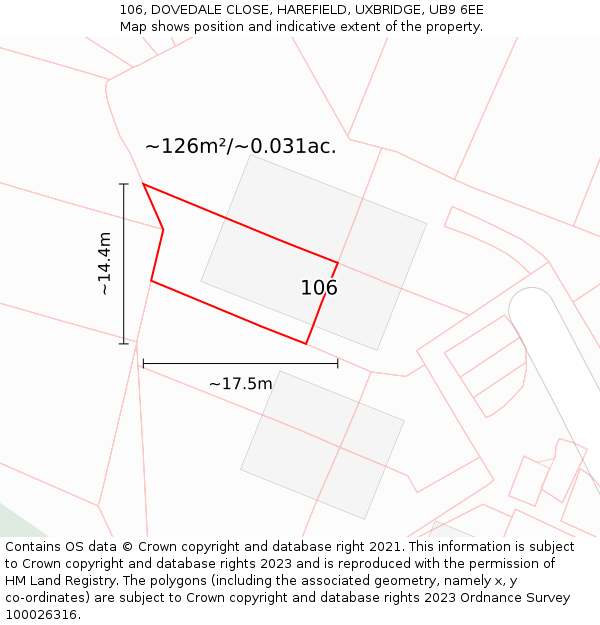 106, DOVEDALE CLOSE, HAREFIELD, UXBRIDGE, UB9 6EE: Plot and title map