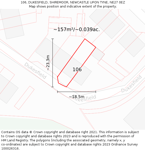 106, DUKESFIELD, SHIREMOOR, NEWCASTLE UPON TYNE, NE27 0EZ: Plot and title map