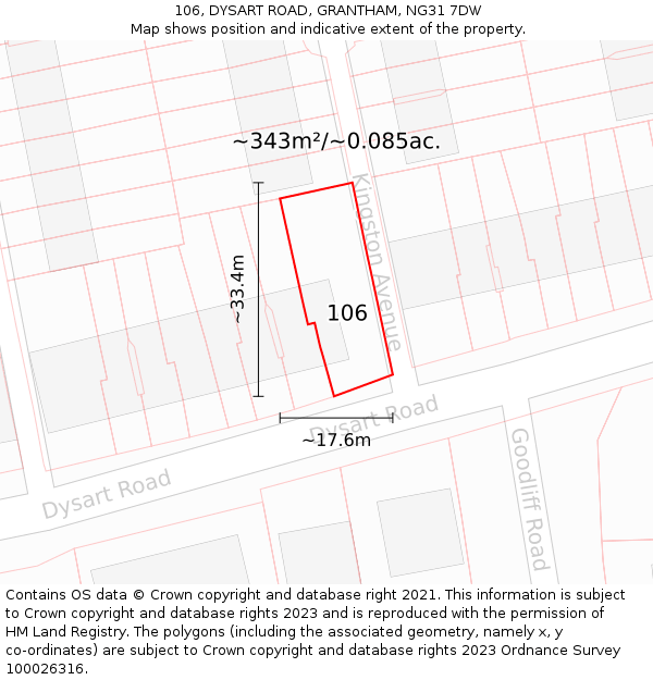 106, DYSART ROAD, GRANTHAM, NG31 7DW: Plot and title map