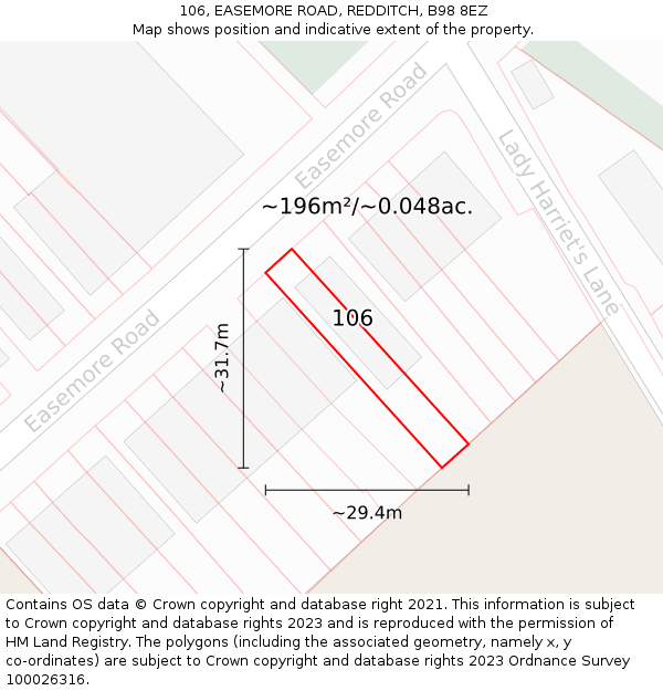 106, EASEMORE ROAD, REDDITCH, B98 8EZ: Plot and title map