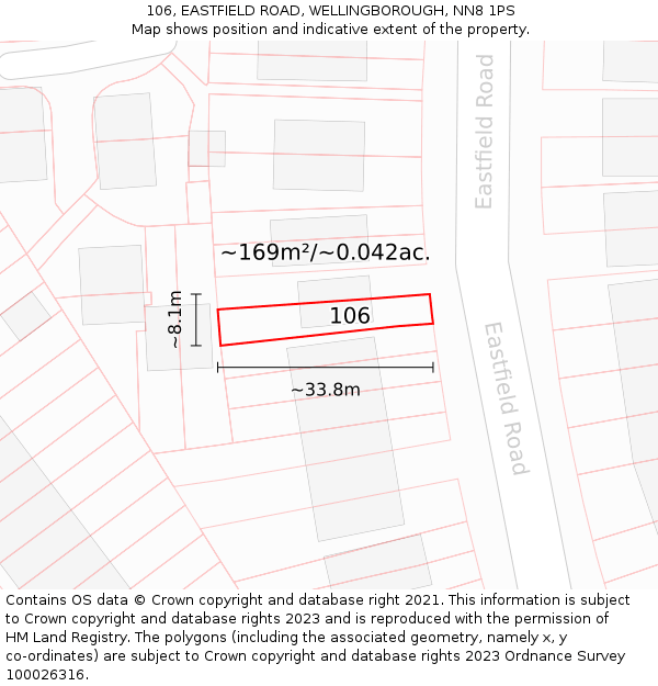 106, EASTFIELD ROAD, WELLINGBOROUGH, NN8 1PS: Plot and title map