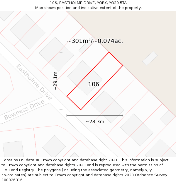 106, EASTHOLME DRIVE, YORK, YO30 5TA: Plot and title map