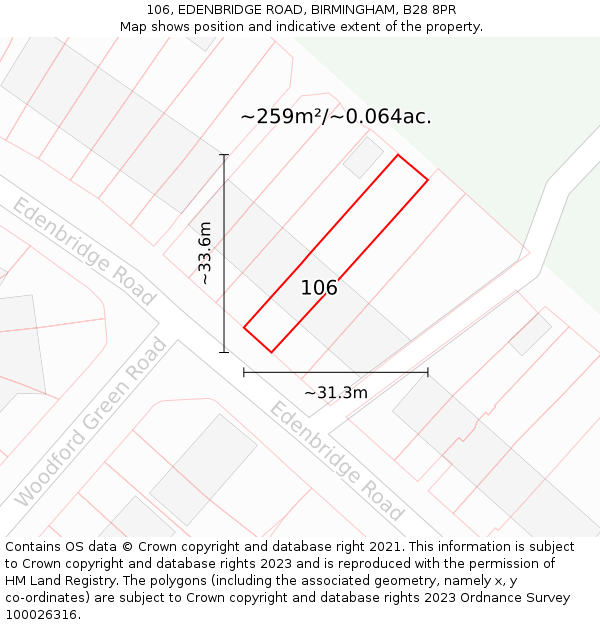 106, EDENBRIDGE ROAD, BIRMINGHAM, B28 8PR: Plot and title map