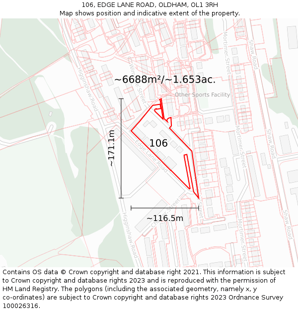 106, EDGE LANE ROAD, OLDHAM, OL1 3RH: Plot and title map