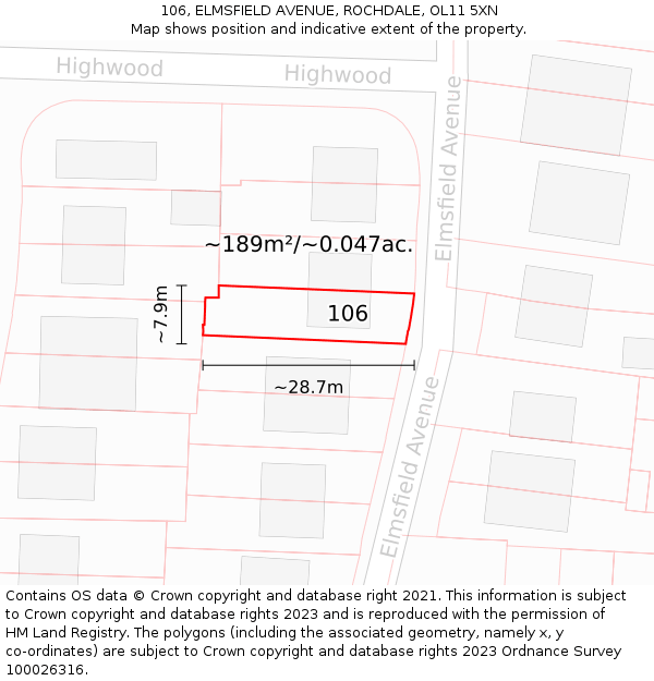 106, ELMSFIELD AVENUE, ROCHDALE, OL11 5XN: Plot and title map