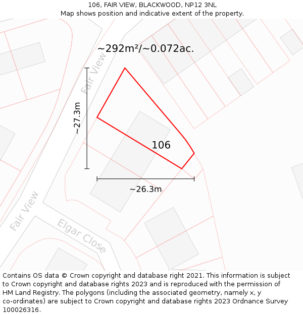 106, FAIR VIEW, BLACKWOOD, NP12 3NL: Plot and title map