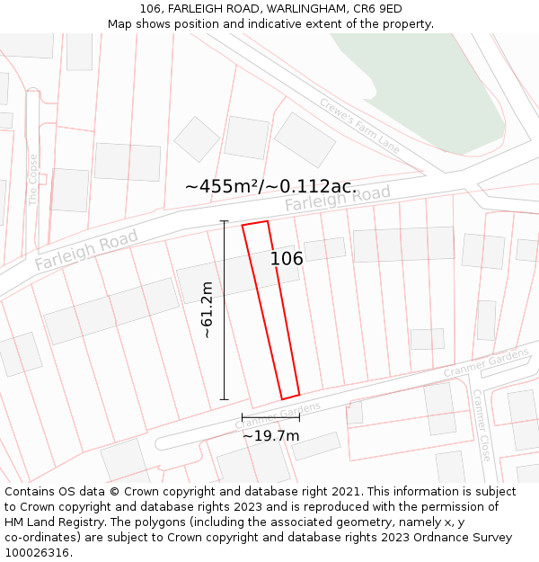 106, FARLEIGH ROAD, WARLINGHAM, CR6 9ED: Plot and title map