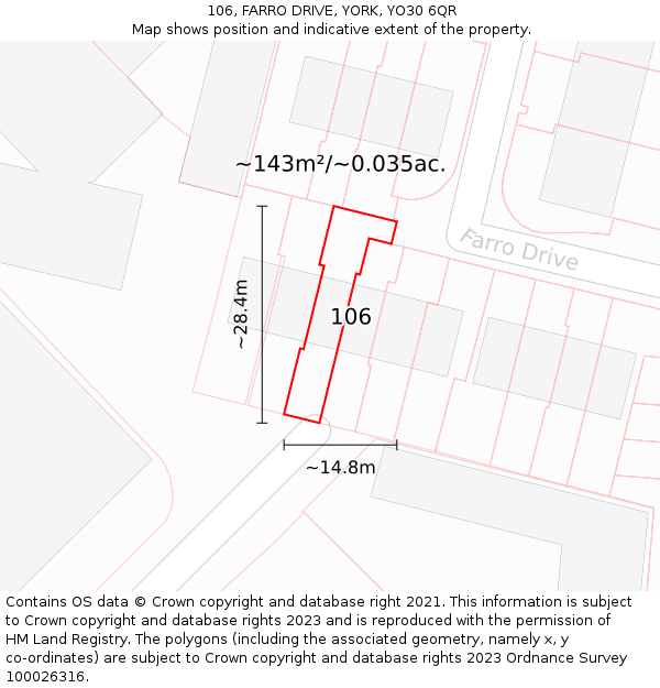 106, FARRO DRIVE, YORK, YO30 6QR: Plot and title map