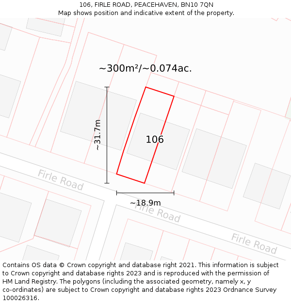 106, FIRLE ROAD, PEACEHAVEN, BN10 7QN: Plot and title map