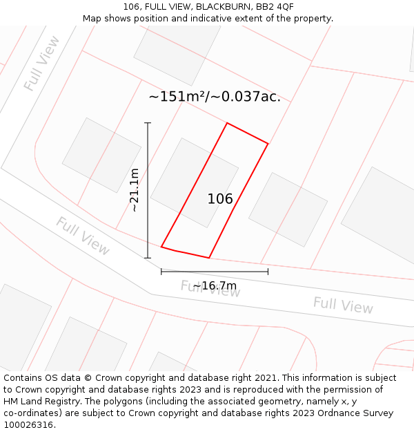 106, FULL VIEW, BLACKBURN, BB2 4QF: Plot and title map