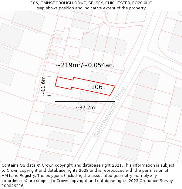 106, GAINSBOROUGH DRIVE, SELSEY, CHICHESTER, PO20 0HG: Plot and title map