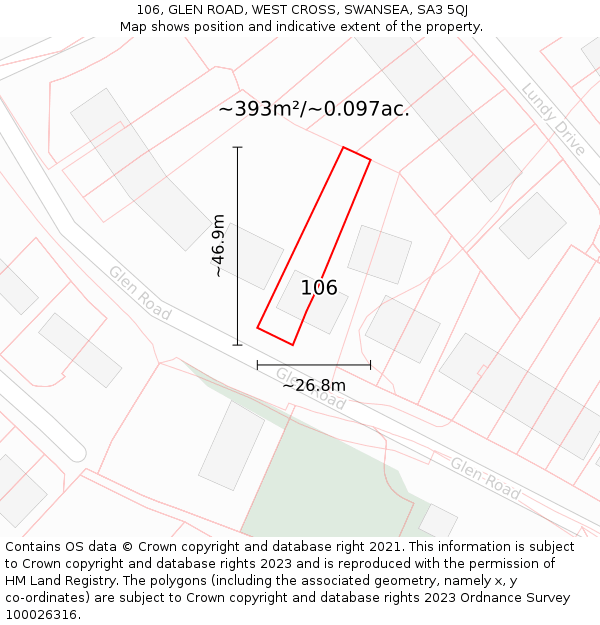 106, GLEN ROAD, WEST CROSS, SWANSEA, SA3 5QJ: Plot and title map