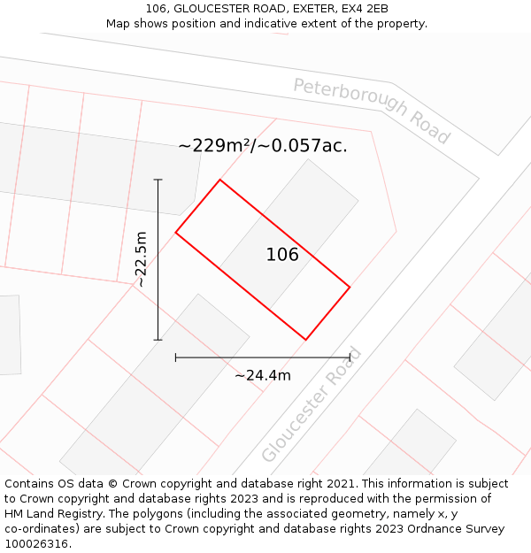 106, GLOUCESTER ROAD, EXETER, EX4 2EB: Plot and title map