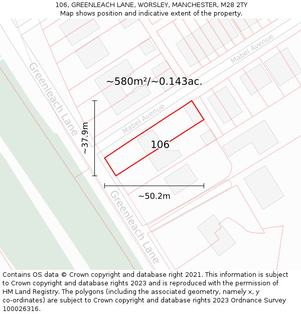 106, GREENLEACH LANE, WORSLEY, MANCHESTER, M28 2TY: Plot and title map