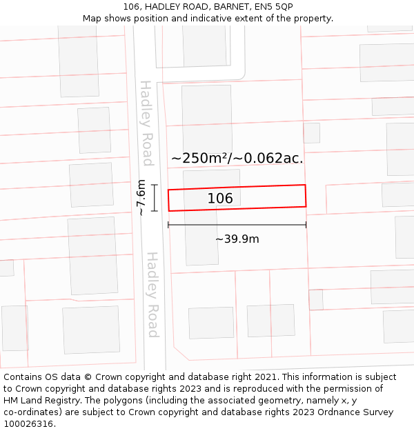 106, HADLEY ROAD, BARNET, EN5 5QP: Plot and title map