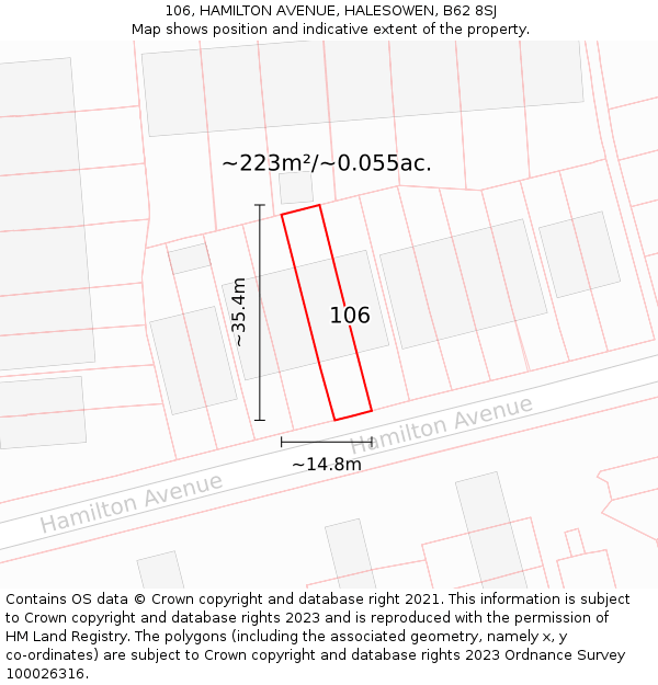 106, HAMILTON AVENUE, HALESOWEN, B62 8SJ: Plot and title map