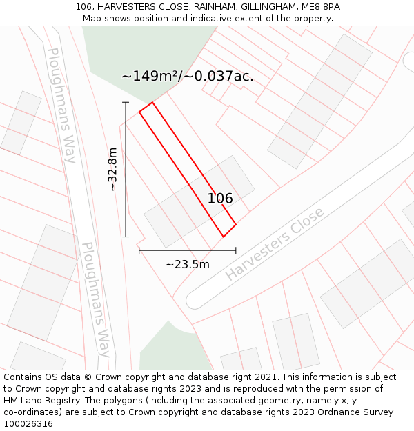 106, HARVESTERS CLOSE, RAINHAM, GILLINGHAM, ME8 8PA: Plot and title map