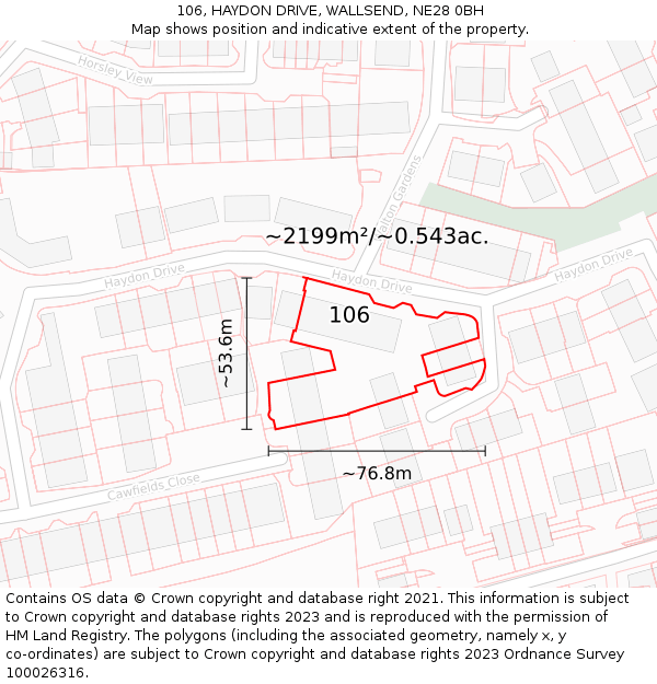 106, HAYDON DRIVE, WALLSEND, NE28 0BH: Plot and title map