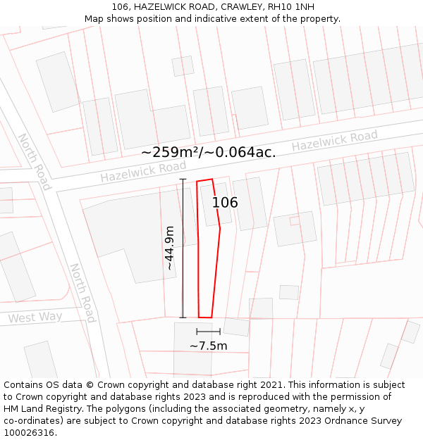 106, HAZELWICK ROAD, CRAWLEY, RH10 1NH: Plot and title map