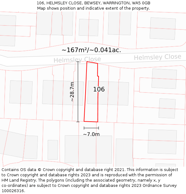 106, HELMSLEY CLOSE, BEWSEY, WARRINGTON, WA5 0GB: Plot and title map