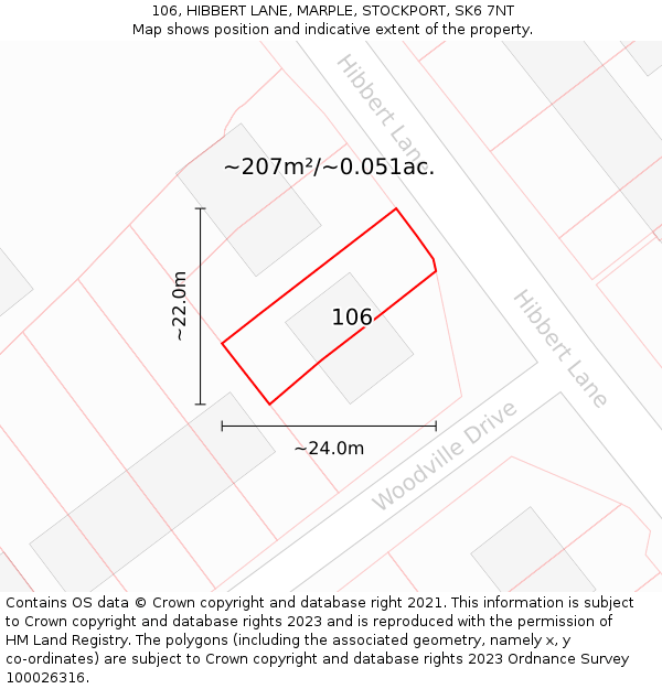 106, HIBBERT LANE, MARPLE, STOCKPORT, SK6 7NT: Plot and title map