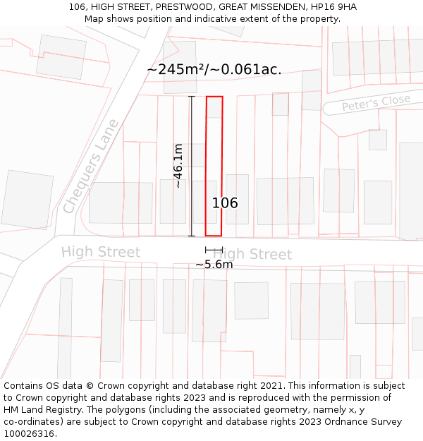 106, HIGH STREET, PRESTWOOD, GREAT MISSENDEN, HP16 9HA: Plot and title map