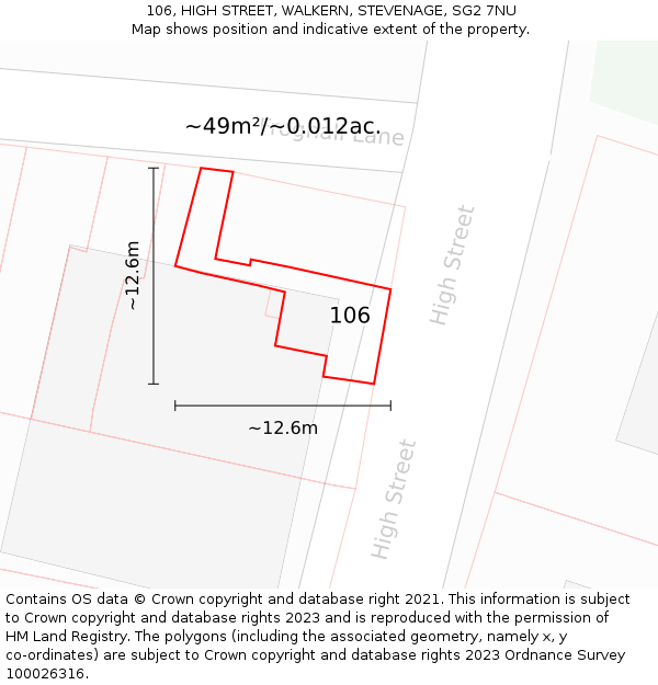 106, HIGH STREET, WALKERN, STEVENAGE, SG2 7NU: Plot and title map