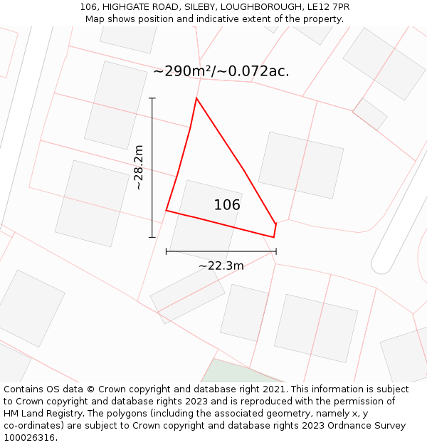 106, HIGHGATE ROAD, SILEBY, LOUGHBOROUGH, LE12 7PR: Plot and title map